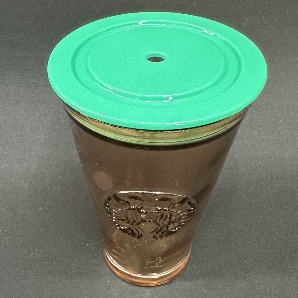 Starbucks 16 oz Glass Tumbler With Lid,  Spain,‎ 6"Brown Green - Picture 2 of 11